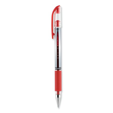 Uni-Ball Signo GRIP Stick Gel Pen, Medium 0.7mm, Red Ink, Silv/Red Barrel, PK12 65452